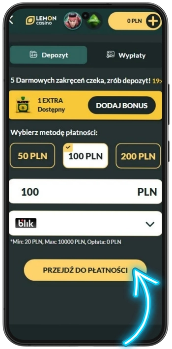 Pierwszy depozyt w Lemon Casino